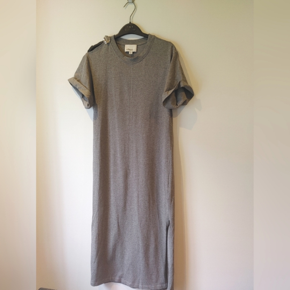 3.1 Phillip Lim Grey T-Shirt Midi Dress with Shoulder Detail Size XS